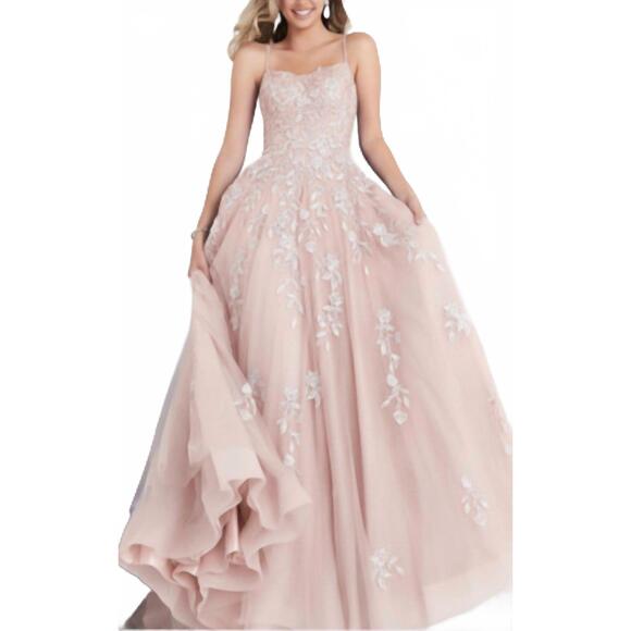 JOVANI Dresses & Skirts - NEW JOVANI spaghetti strap embroidered prom gown in blush